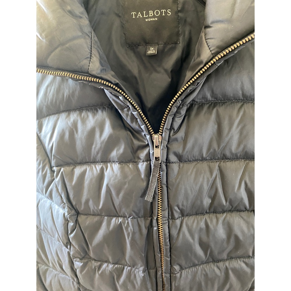 Talbots Plus 1X Black Down Puffer Vest Mixed Quilt Pockets‎ Cinched Back Classic - Picture 6 of 10